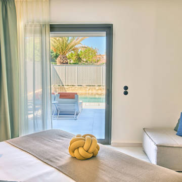 Paralos Kosta Alimia Suite Private Pool decorations and terrace view