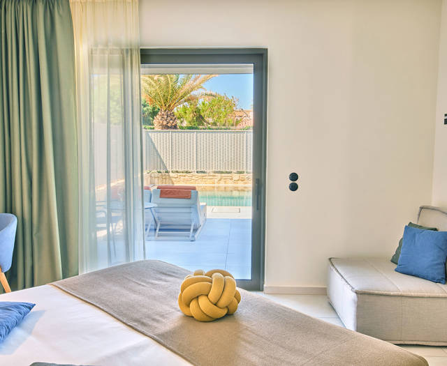 Paralos Kosta Alimia Suite Private Pool decorations and terrace view