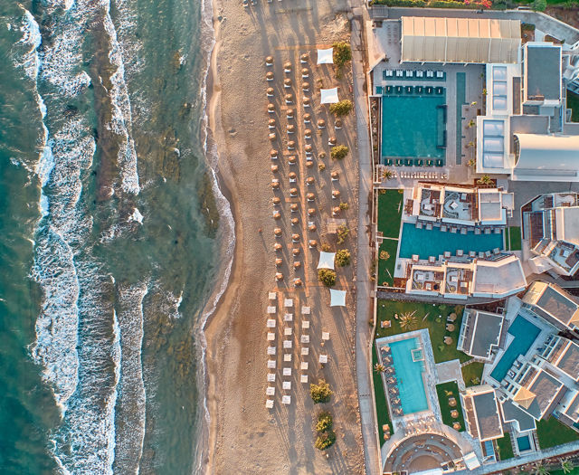 Paralos Kosta Alimia hotel compound, the beach and the sea